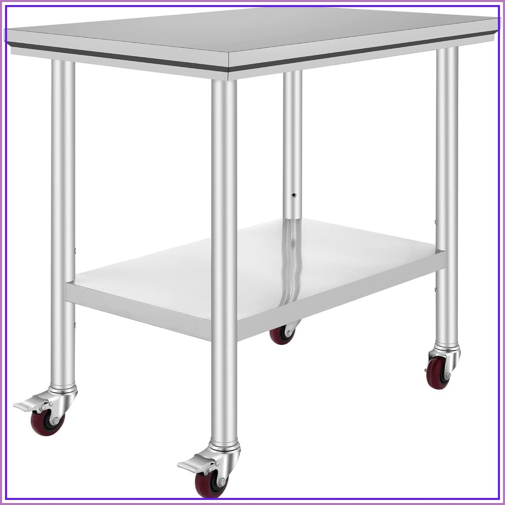 Commercial Kitchen Images - 스테인리스 스틸 작업대 36x24인치, 4개 바퀴