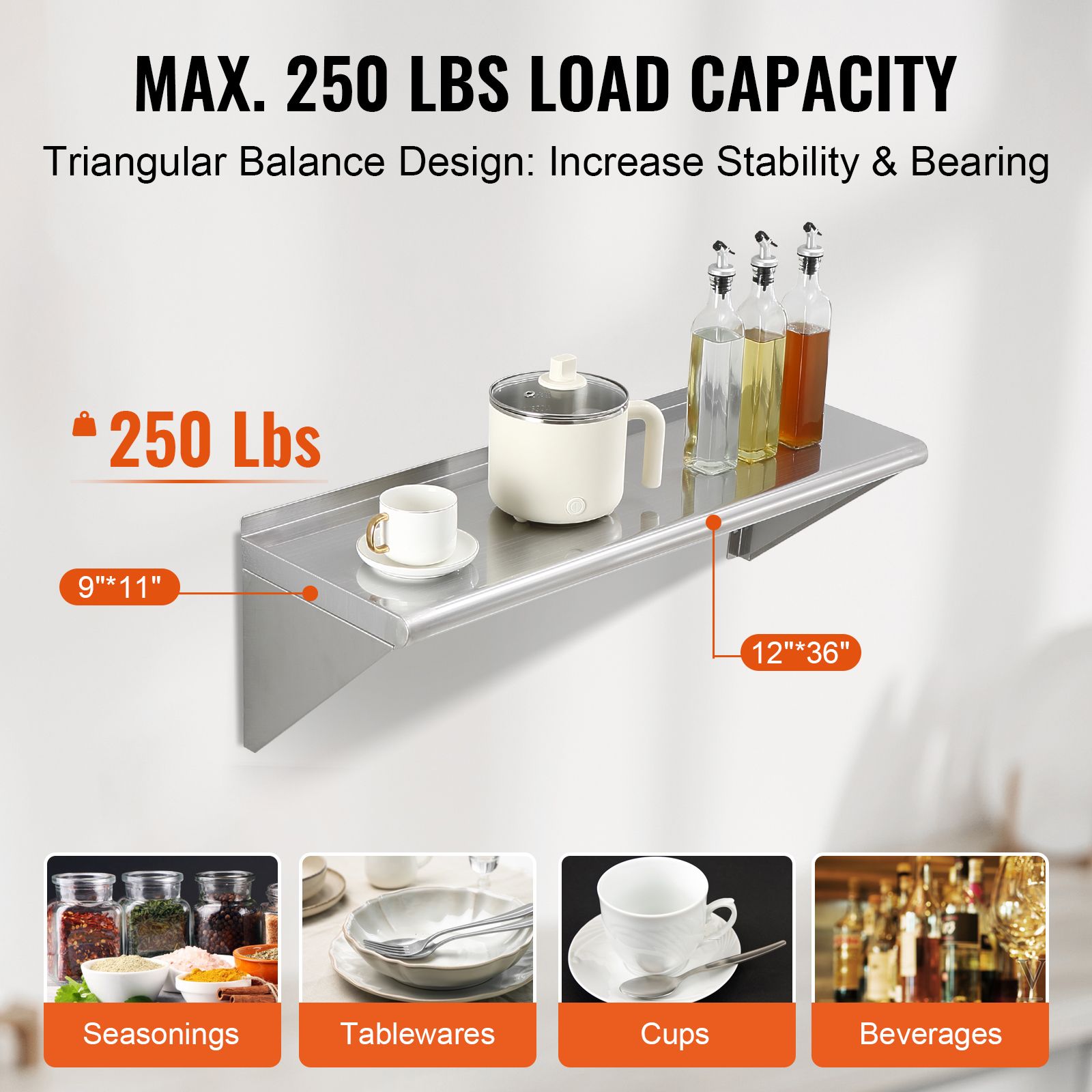 12인치 x 36인치 스테인리스 스틸 선반, 브래킷이  - Commercial Kitchen Walls 리뷰 및 가격